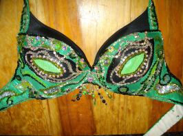 Green bra in the process of being altered.